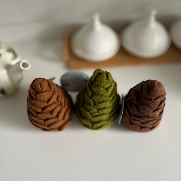 Trader Joe Felted Wool Pine Cones Set of three NEW Brown and Green - Picture 2 of 6